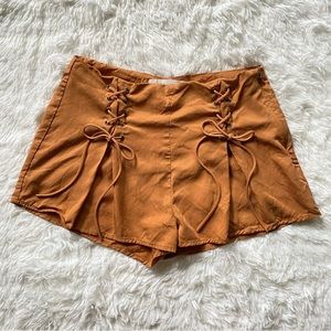 Tan / orange lace up high waist shorts / skort